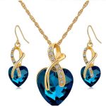 Súprava pozlátených náušníc a náhrdelníka v tvare srdca, modrá
