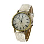 Dámske náramkové hodinky s riflovým vzorom, remienok z umelej kože, v bielej farbe