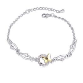   Náramok motýľ, Žlto-biely, zdobený kryštálmi Swarovski
