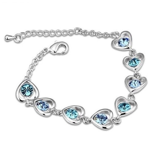 Náramok so vzorom srdca, Aquamarine, zdobený kryštálmi Swarovski