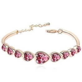 Náramok srdiečko, ružový, zdobený kryštálmi Swarovski