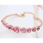 Náramok srdiečko, ružový, zdobený kryštálmi Swarovski