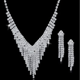   Súprava náušníc a náhrdelníka v tvare V striebornej farby