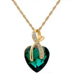 Pozlátený náhrdelník s príveskom srdiečka, zelená