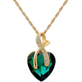 Pozlátený náhrdelník s príveskom srdiečka, zelená