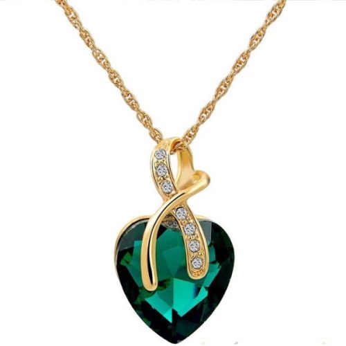 Pozlátený náhrdelník s príveskom srdiečka, zelená