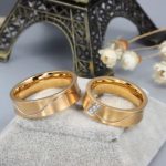 Pánsky snubný prsteň s vlnovkami, nerez, zlato, veľkosť 10