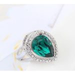 Prsteň v tvare kvapky, Zelený, zdobený kryštálom Swarovski, 7.5