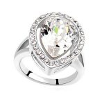 Prsteň v tvare kvapky, Crystal, zdobený kryštálom Swarovski, 8.5