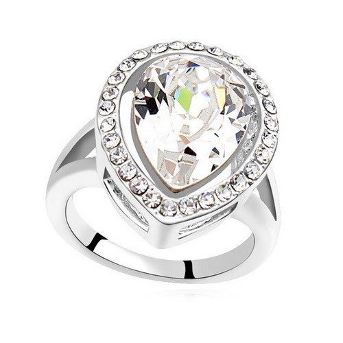 Prsteň v tvare kvapky, Crystal, zdobený kryštálom Swarovski, 7.5