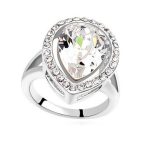 Prsteň v tvare kvapky, Crystal, zdobený kryštálom Swarovski, 6.5