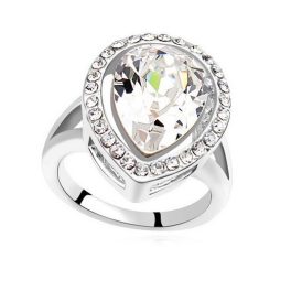   Prsteň v tvare kvapky, Crystal, zdobený kryštálom Swarovski, 6.5