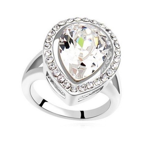 Prsteň v tvare kvapky, Crystal, zdobený kryštálom Swarovski, 6.5