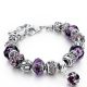 Postriebrený, korálkový náramok, fialová