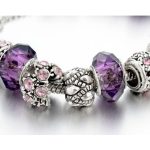 Postriebrený, korálkový náramok, fialová