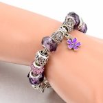 Postriebrený, korálkový náramok, fialová