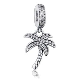   Strieborný prívesok palma so zirkónovými kamienkami, biela