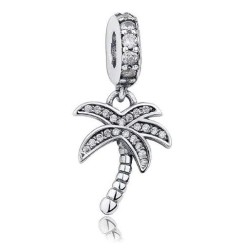 Strieborný prívesok palma so zirkónovými kamienkami, biela