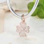 Strieborný ďatelinový prívesok so zirkónovými kamienkami, ružové zlato, ružové zlato