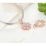 Strieborný ďatelinový prívesok so zirkónovými kamienkami, ružové zlato, ružové zlato