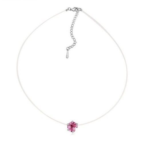 Neviditeľný retiazkový náhrdelník, ružový, zdobený kryštálmi Swarovski