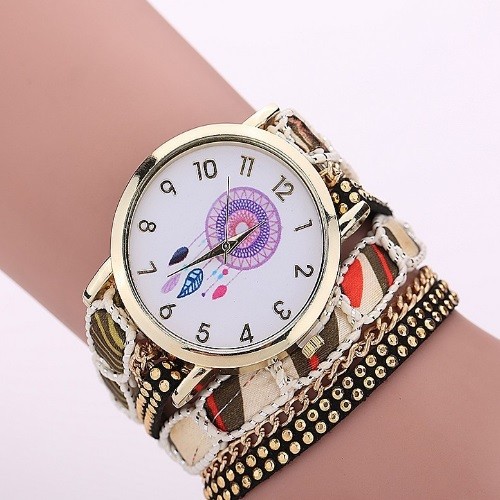 Dámske náramkové hodinky v mexickom štýle, béžová