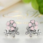 Strieborné náušnice s čerešňovými kvetmi, ružové