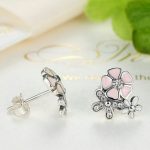 Strieborné náušnice s čerešňovými kvetmi, ružové