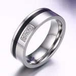 Dámsky svadobný prsteň s čiernym prúžkom, nerezová oceľ, strieborná, veľkosť 9