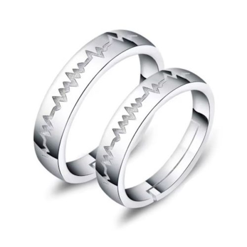 Ezüst karikagyűrű, egy pár, szívdobbanás