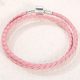Pletený náramok, kožený, ružový, so strieborným zapínaním, 36 cm