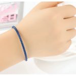 Pletený náramok, kožený, modrý, so strieborným zapínaním, 20 cm