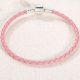 Pletený náramok, kožený, ružový, so strieborným zapínaním, 20 cm