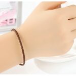 Pletený náramok, kožený, hnedý, so strieborným zapínaním, 18 cm