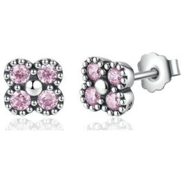 Strieborné, štrasové kvetinové náušnice, ružové
