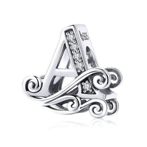 Strieborné písmeno A kúzlo so zirkónovým kryštálom