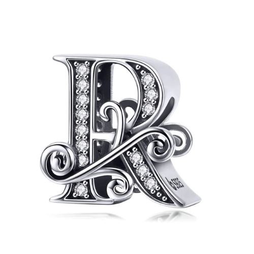 Strieborný prívesok s písmenom R so zirkónovým kryštálom