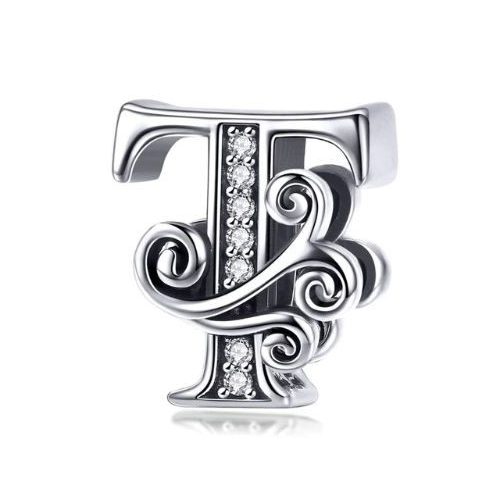Strieborný prívesok s písmenom T so zirkónovým kryštálom