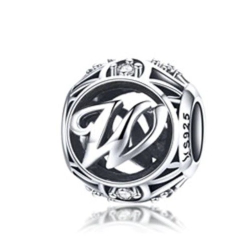 Strieborné písmeno W s pôvabnými kryštálmi