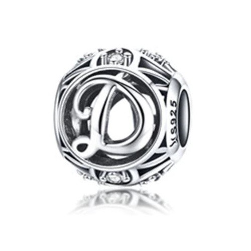 Strieborné písmeno D s pôvabnými kryštálmi