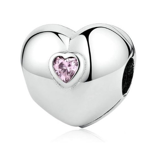 Strieborná perla srdiečka s ružovými kryštálmi