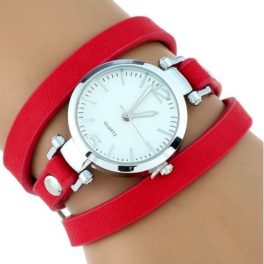   Dámske náramkové hodinky s trojitým koženým remienkom, červené