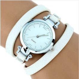   Dámske náramkové hodinky s trojitým koženým remienkom, biele