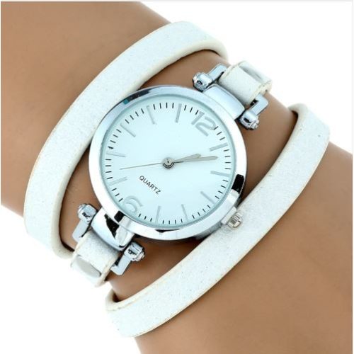 Dámske náramkové hodinky s trojitým koženým remienkom, biele