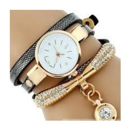 Dámske náramkové hodinky zdobené kamienkami, čierne