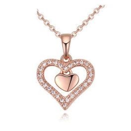 Náhrdelník s dvojitým srdcom, Rosegold, ružové zlato