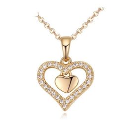 Náhrdelník s dvojitým srdcom, trblietavé zlato