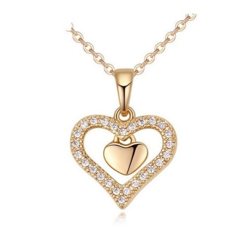 Náhrdelník s dvojitým srdcom, trblietavé zlato