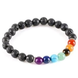   Náramok na vyrovnávanie čakier s lávovým kameňom a polodrahokamami
