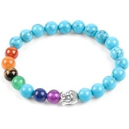   Meditačný náramok s hlavou Budhu a tyrkysovými korálkami